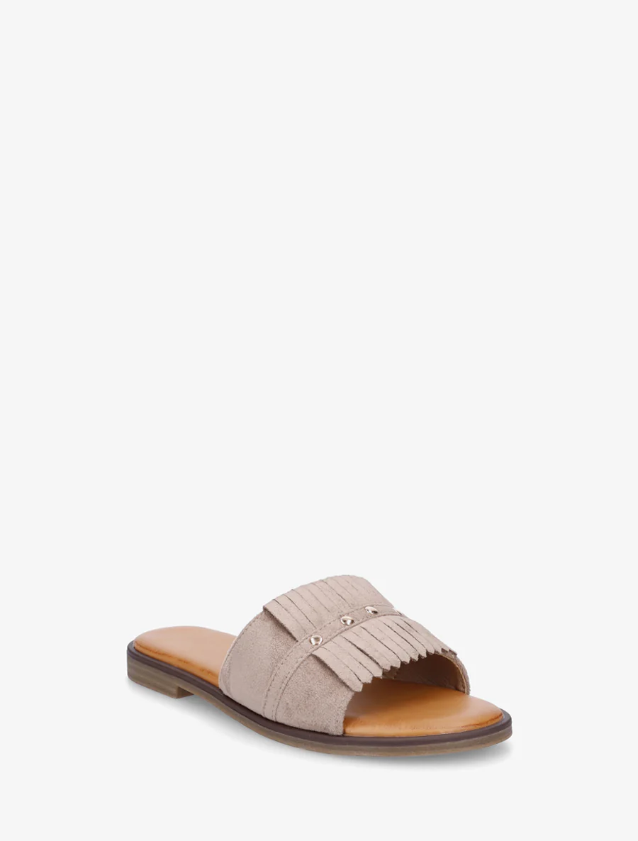 Claquettes en suédine à franges - Taupe - Image 2