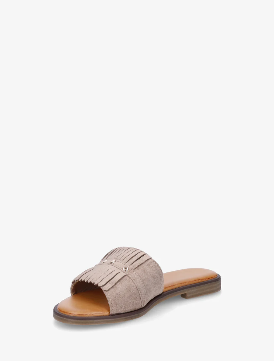 Claquettes en suédine à franges - Taupe - Image 3