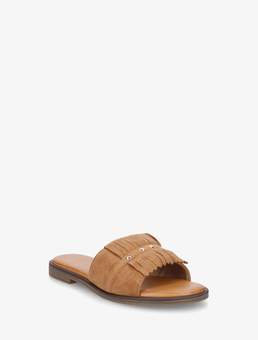 Claquettes en suédine à franges - Camel - Image 2