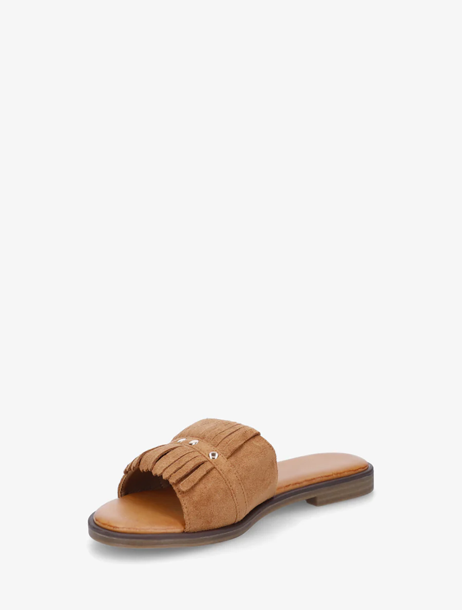 Claquettes en suédine à franges - Camel - Image 3