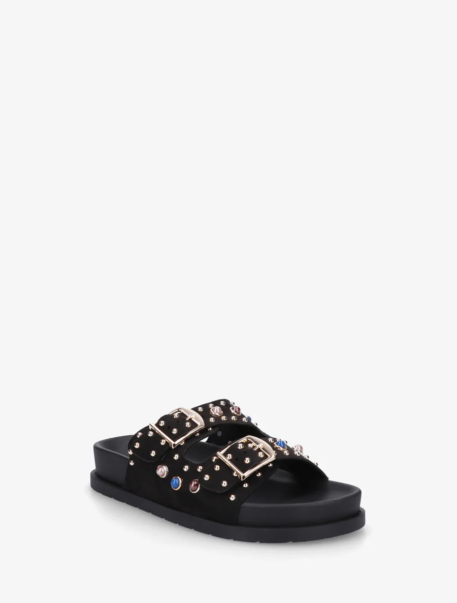Claquettes en suédine à perles et clous - Noir - Image 2