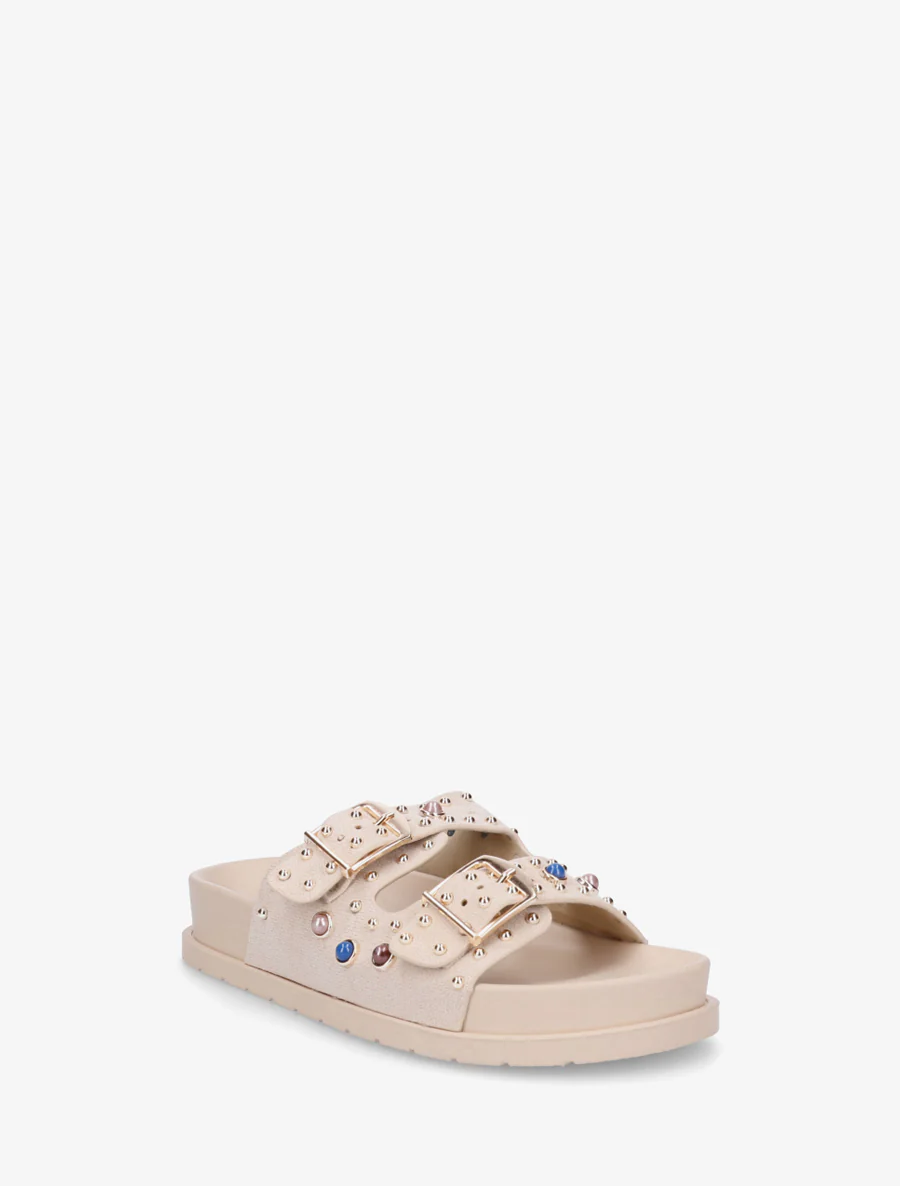 Claquettes en suédine à perles et clous - Beige - Image 2