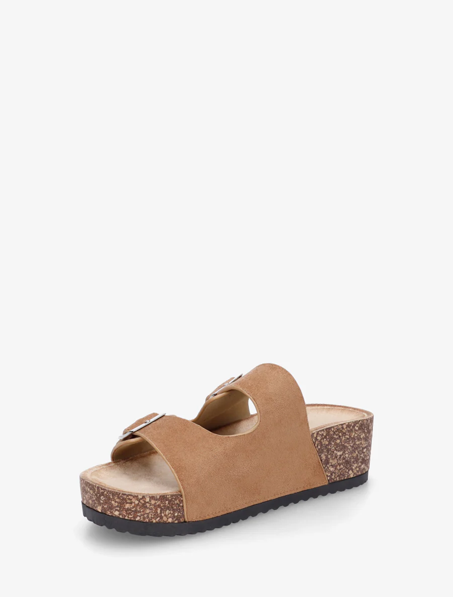 Claquettes en suédine à semelle effet liège - Camel - Image 3