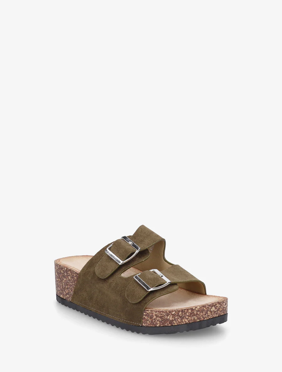 Claquettes en suédine à semelle effet liège - Kaki - Image 2
