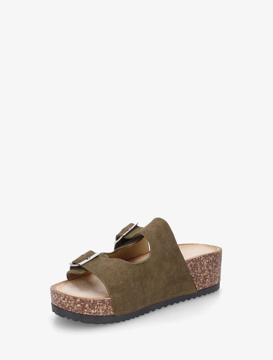 Claquettes en suédine à semelle effet liège - Kaki - Image 3