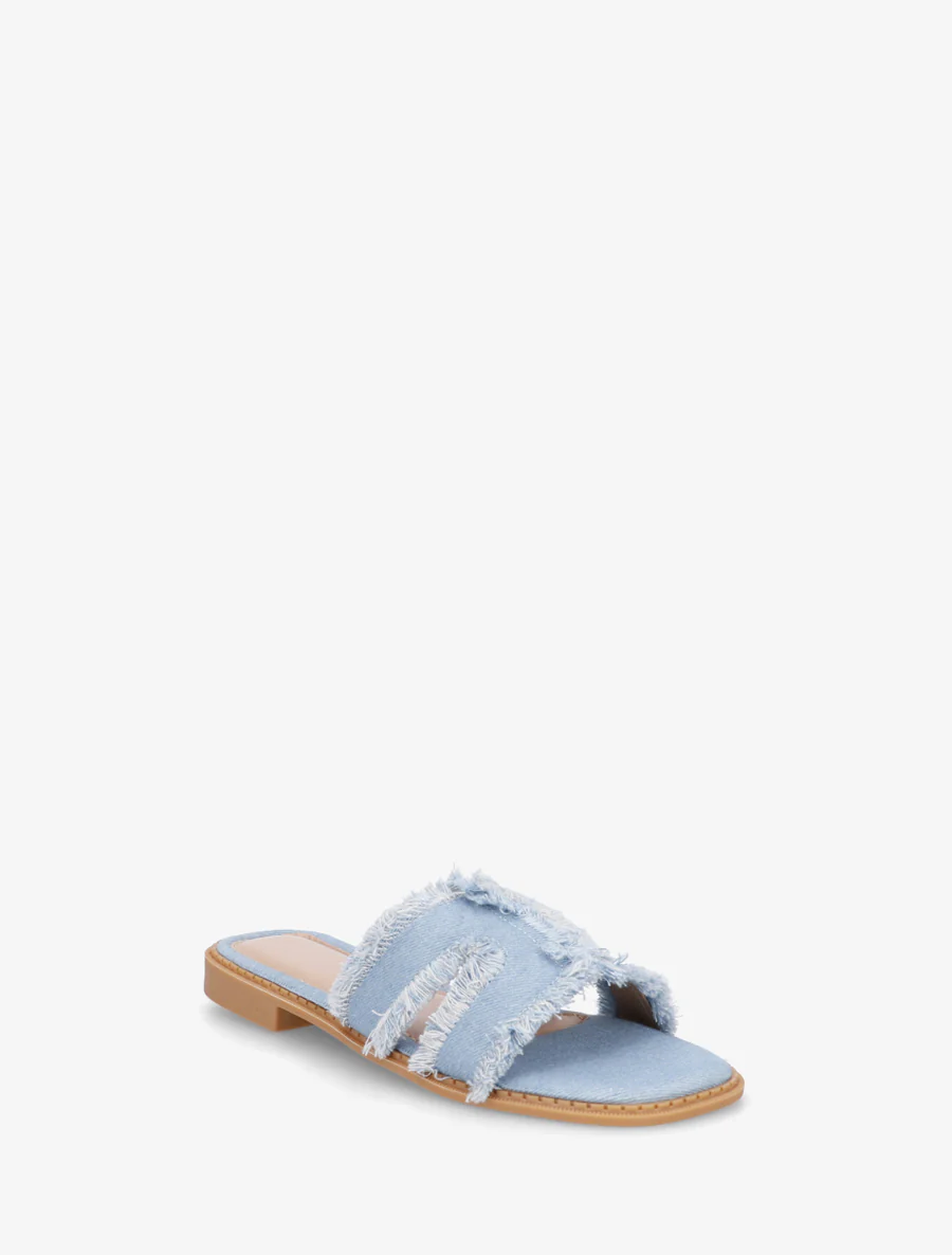 Claquettes en tissu effet effiloché - Bleu denim - Image 2