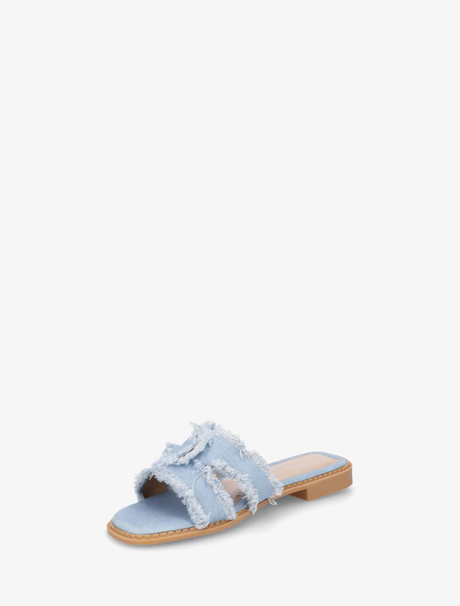 Claquettes en tissu effet effiloché - Bleu denim - Image 3