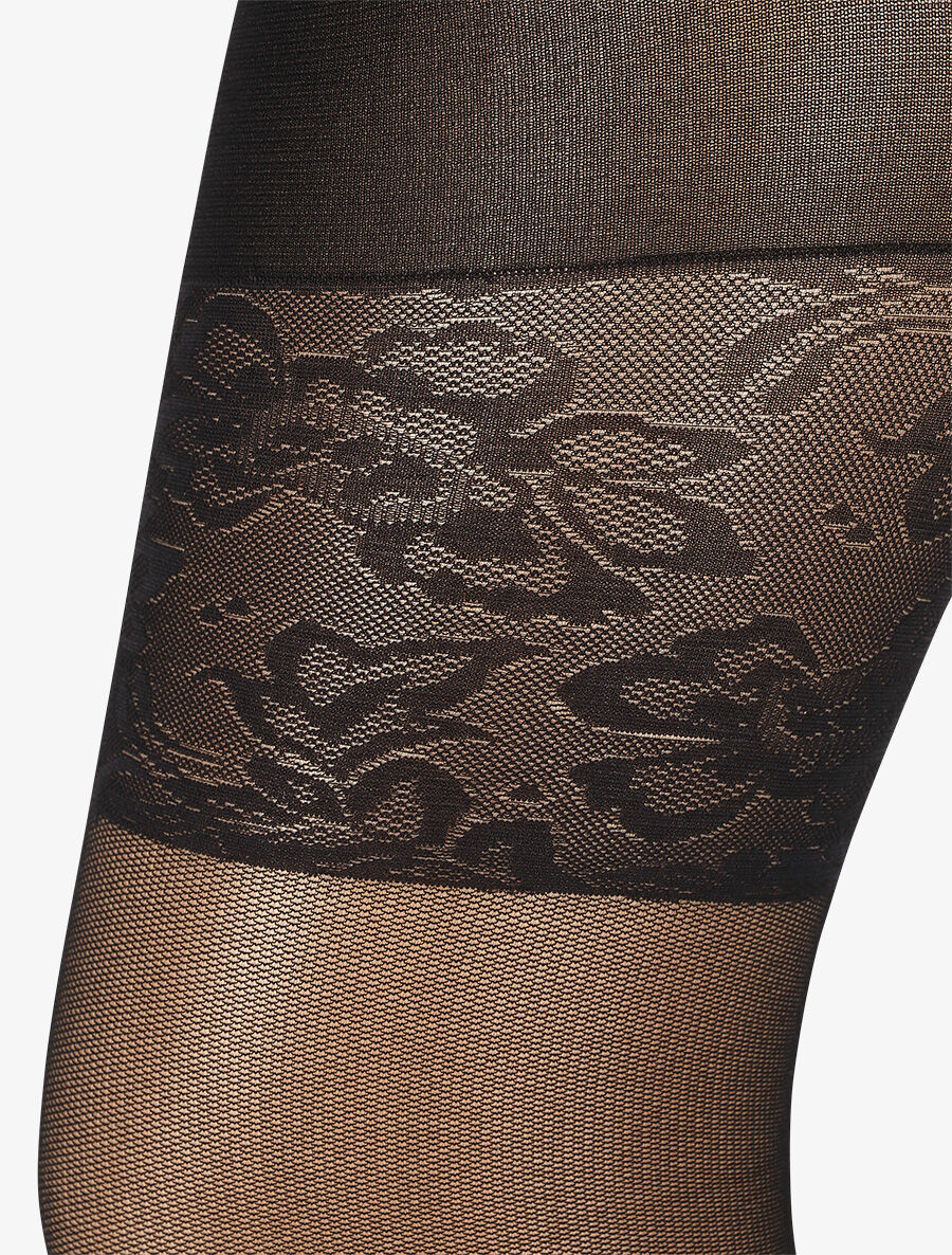 Collants à cuisses stylisées - Noir - Image 2
