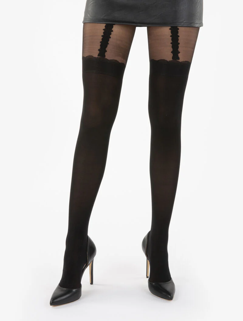 Collants à imprimé effet guêtres stylisées - noir