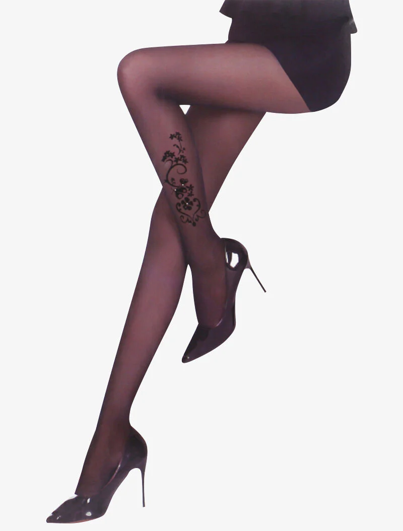 Collants à imprimé fleuri stylisé - noir