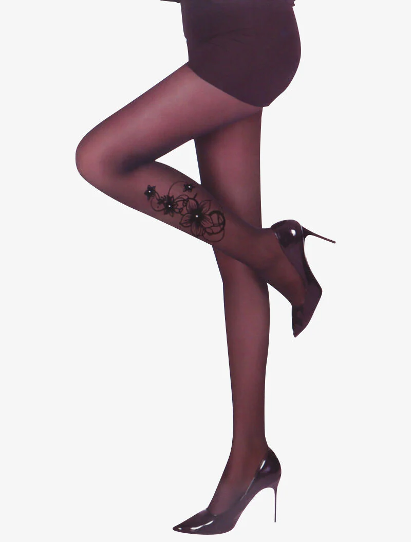 Collants à imprimé fleurs et strass - noir
