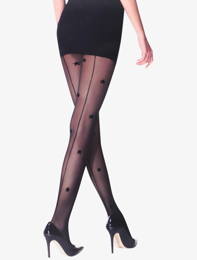 Collants à imprimés étoiles et coutures contrastantes - noir