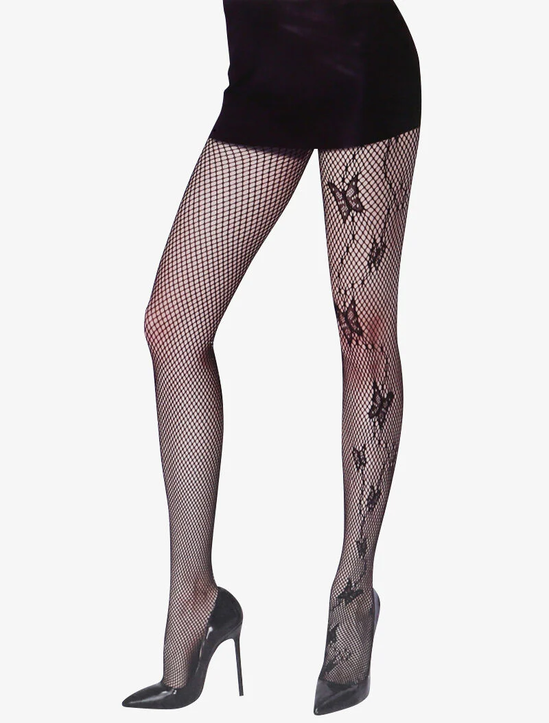 Collants à jambe ornée de papillons - noir