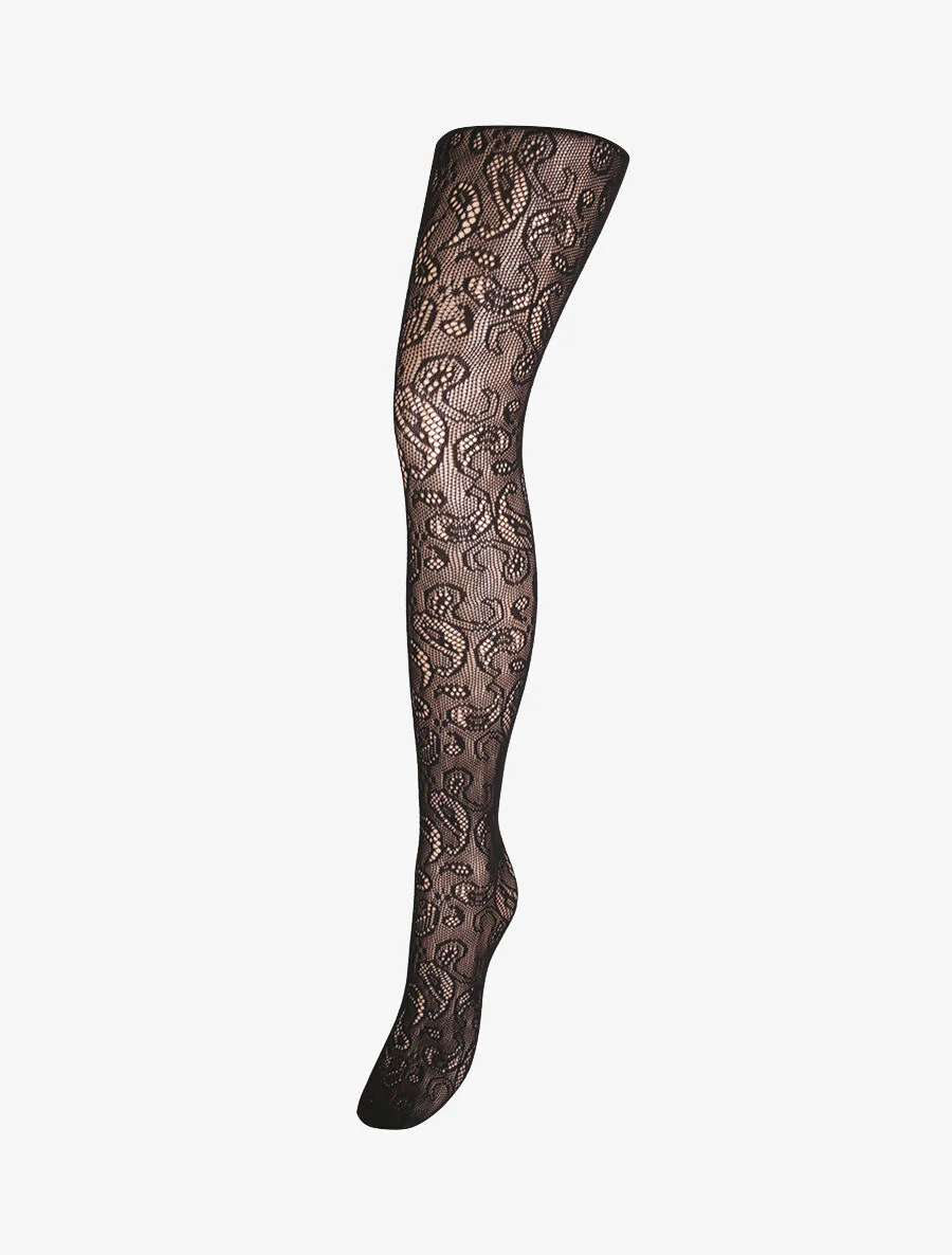 Collants en résille à motif cachemire - Noir