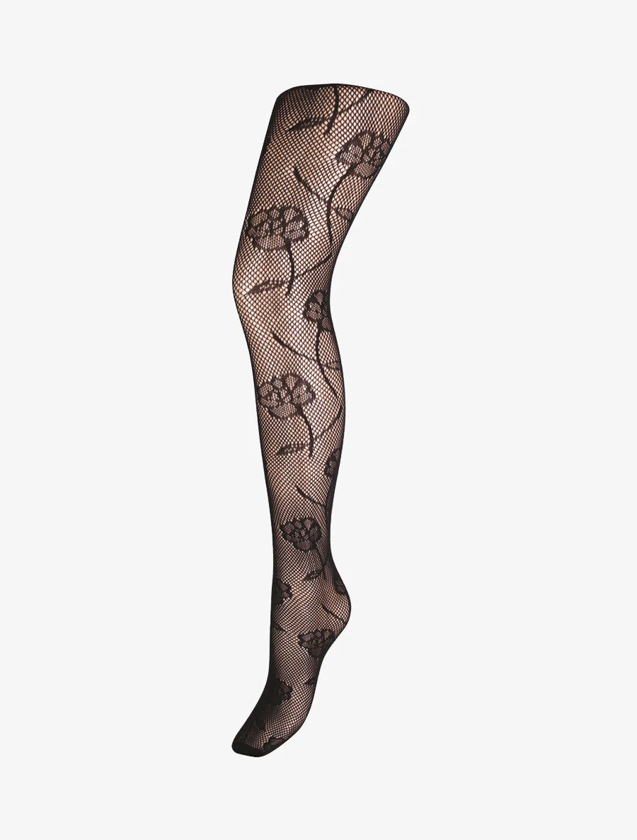Collants en résille à motif fleuri - Noir