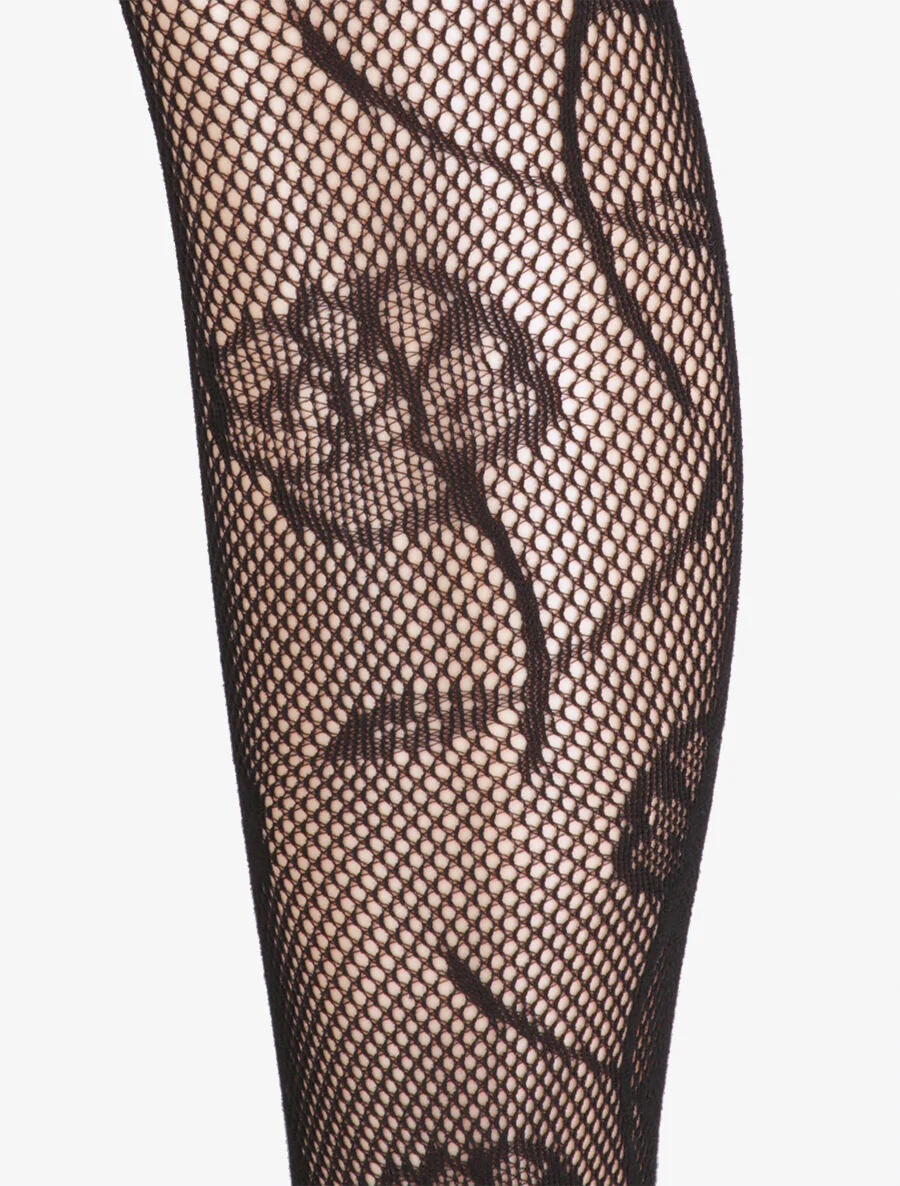 Collants en résille à motif fleuri - Noir - Image 2