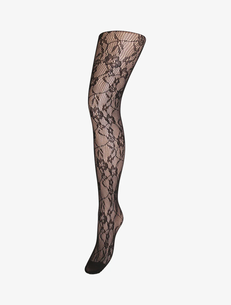 Collants en résille à motif fleuri - Noir