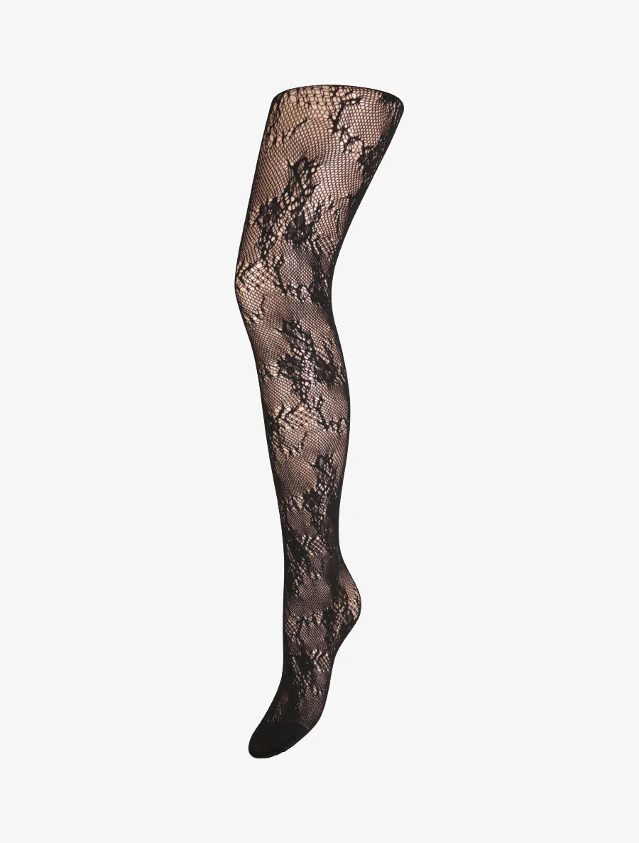 Collants en résille à motif floral - Noir