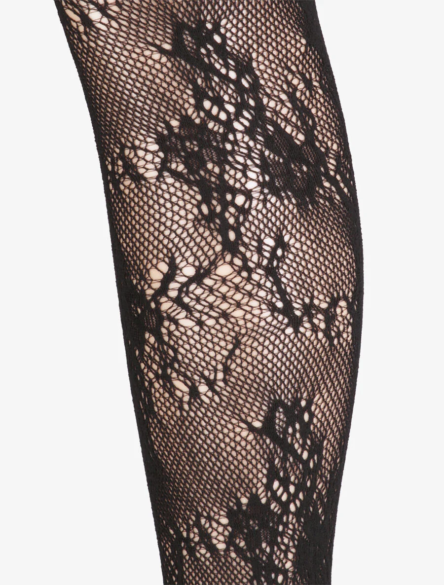 Collants en résille à motif floral - Noir - Image 2