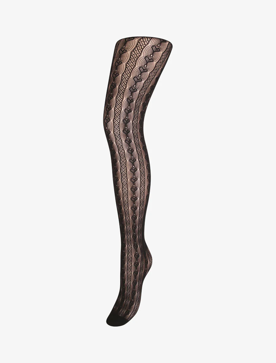 Collants en résille à motifs coeurs stylisés - Noir