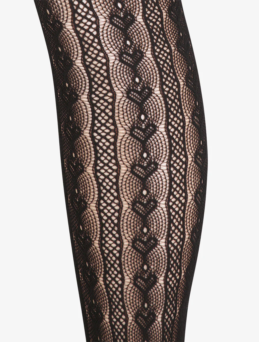 Collants en résille à motifs coeurs stylisés - Noir - Image 2