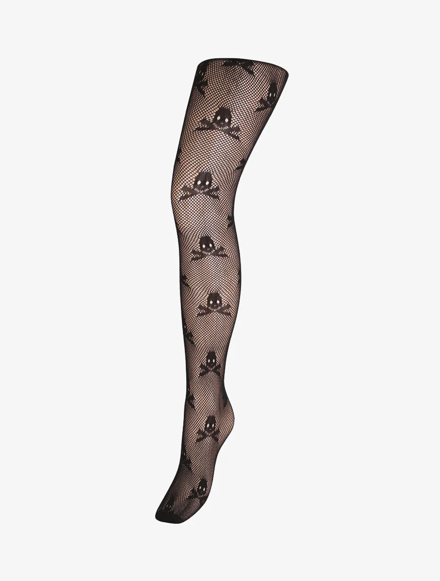 Collants en résille à motifs têtes de mort - Noir