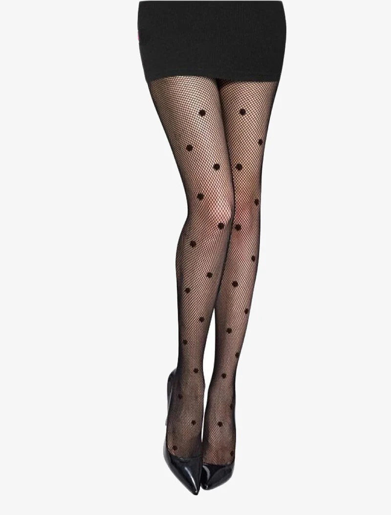 Collants en résille à pois - noir