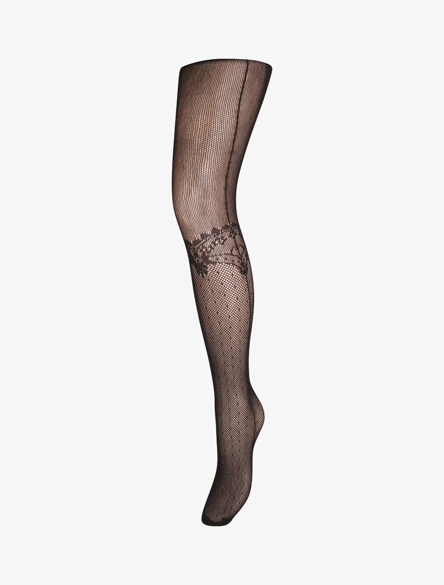 Collants en résille effet jarretière - Noir