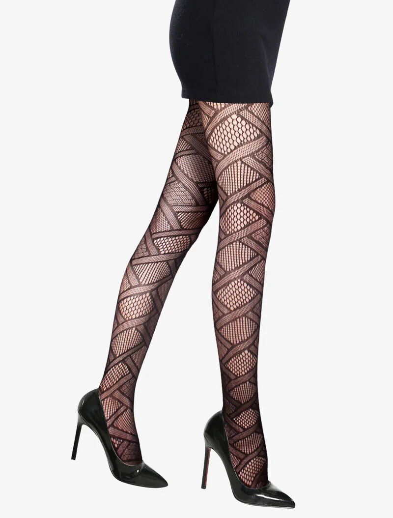 Collants en résille et bandes croisées - noir