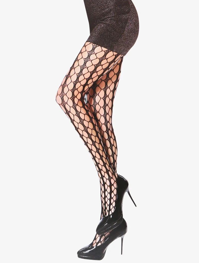 Collants en résille style ronds graphiques ajourés - noir