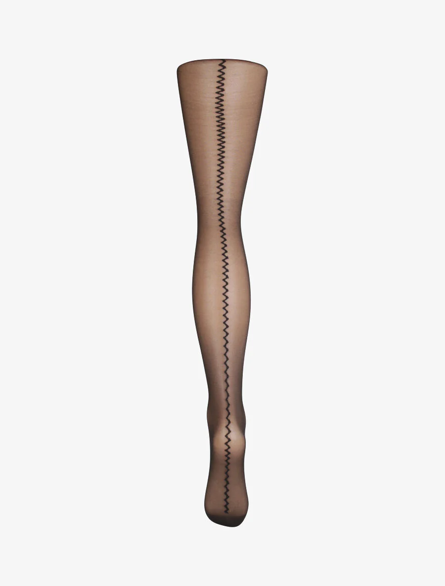Collants en voile à couture arrière zigzag - Noir - Image 2