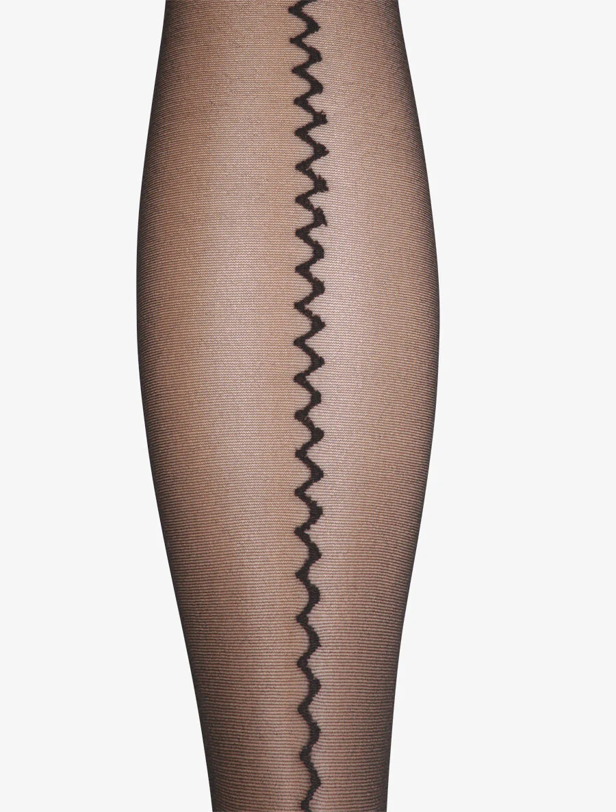 Collants en voile à couture arrière zigzag - Noir - Image 3