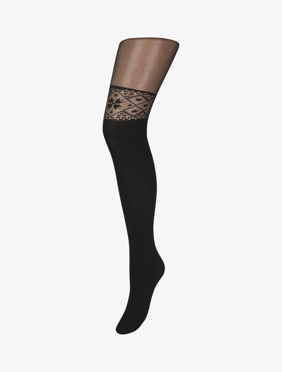 Collants en voile à motifs coeurs - Noir
