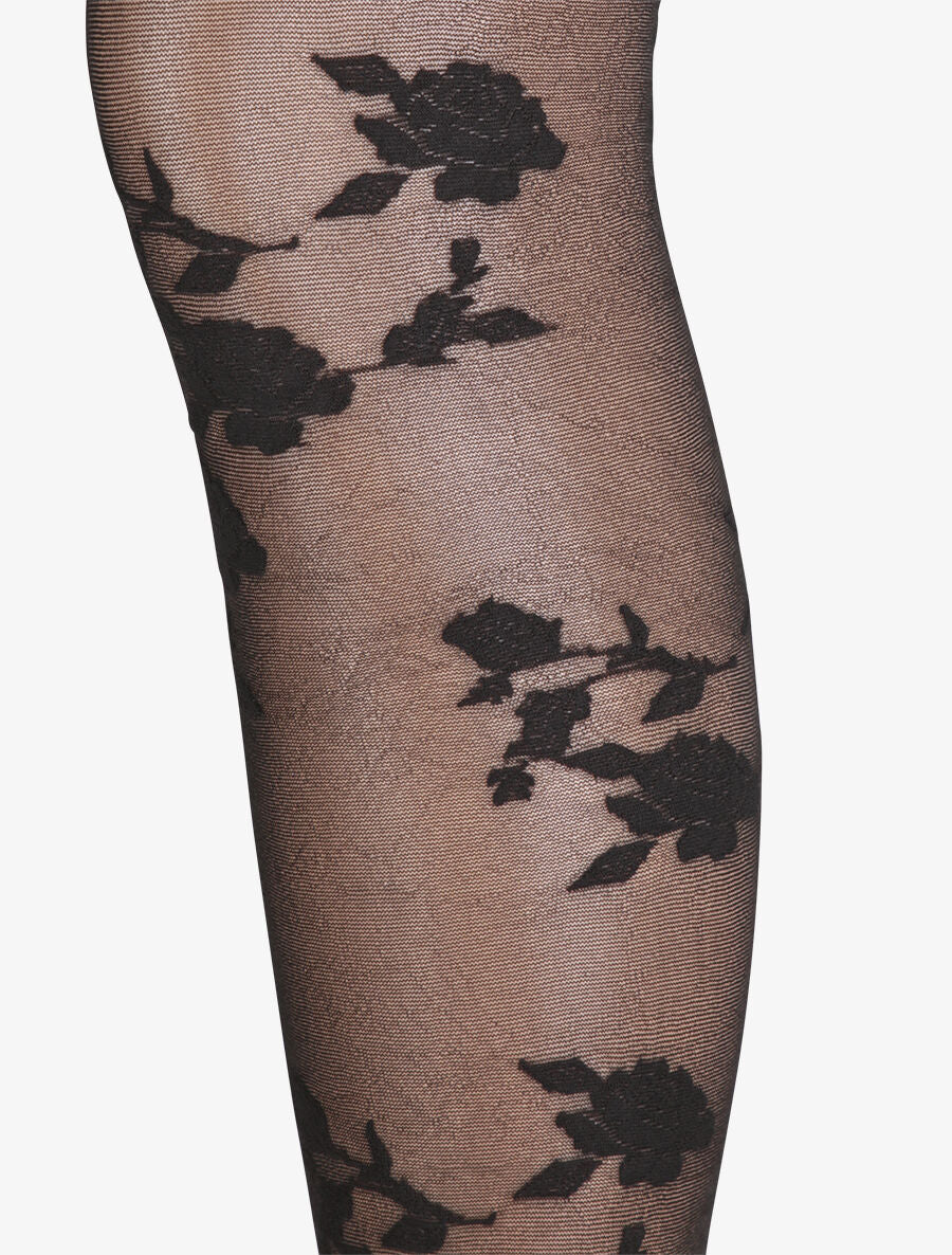 Collants en voile à motifs roses - Noir - Image 2