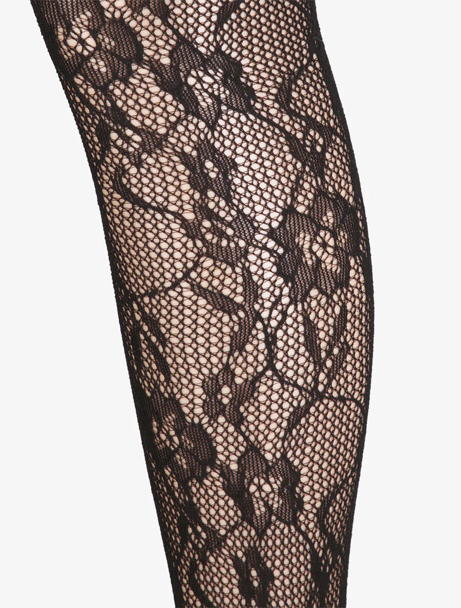 Collants fantaisie à motifs fleuri graphiques - Noir - Image 2