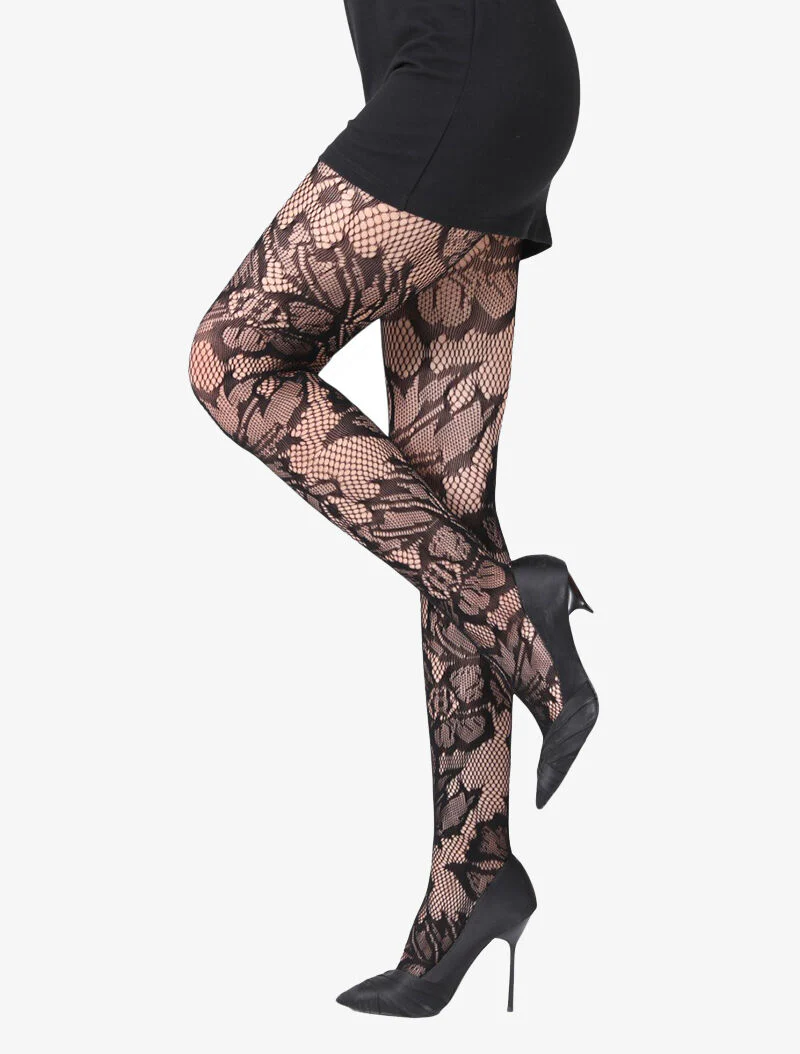 Collants fantaisie style broderie - noir