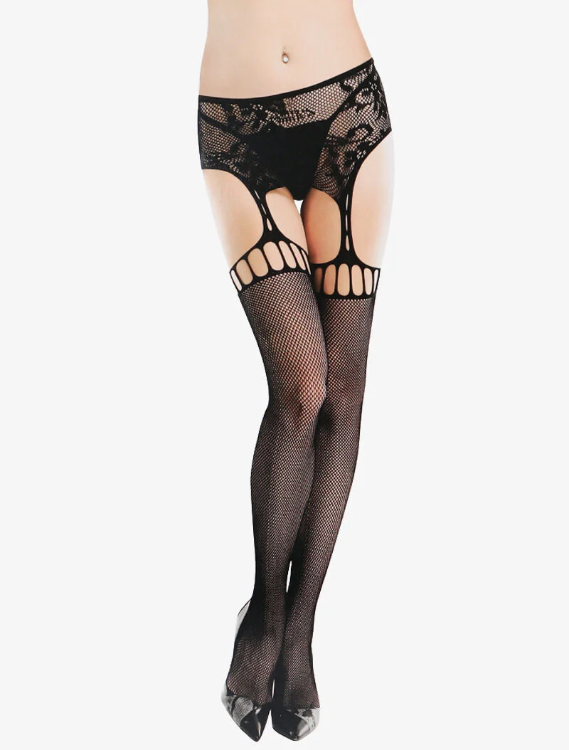 Collants ouverts à détails baroques - noir