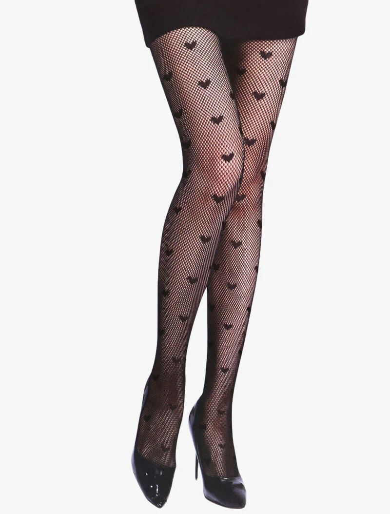Collants résille à imprimé coeurs - noir