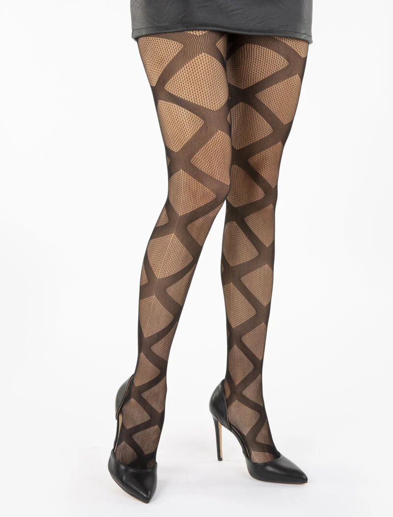 Collants résille à imprimé effet lacé - noir
