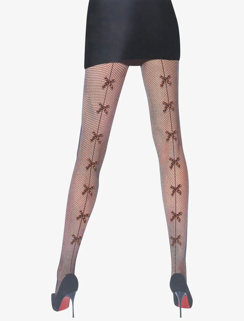 Collants résille à noeuds léopard - noir/camel