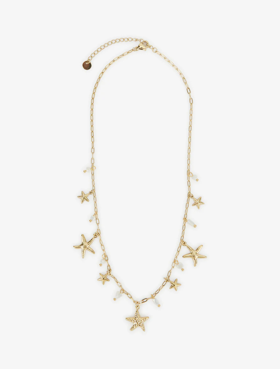 Collier à breloques étoile de mer et pierres - Or/blanc - Image 2