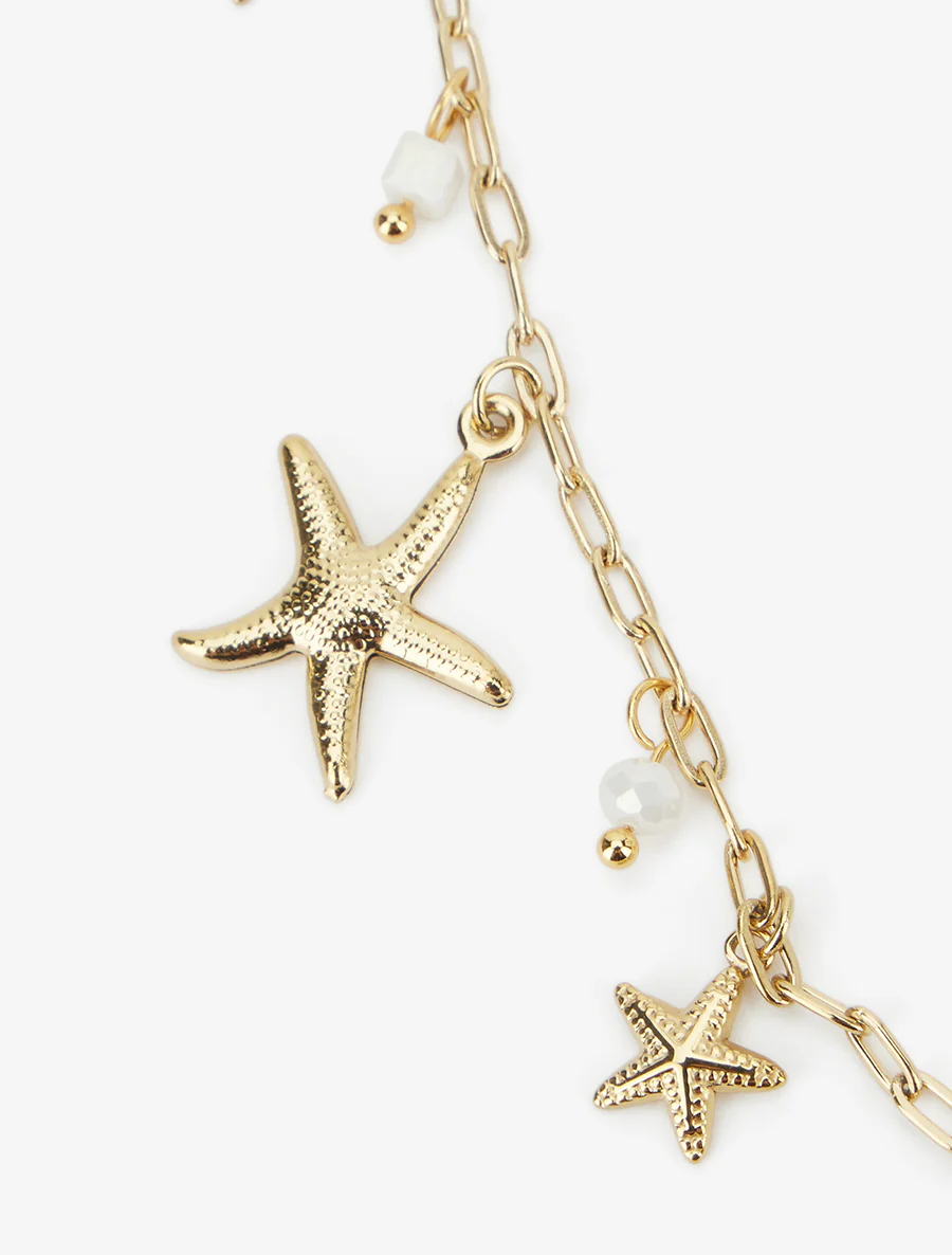 Collier à breloques étoile de mer et pierres - Or/blanc - Image 3