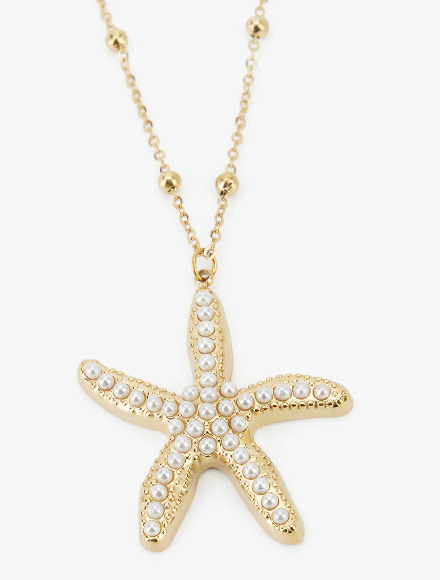 Collier à pendentif étoile de mer et perles - Or - Image 3