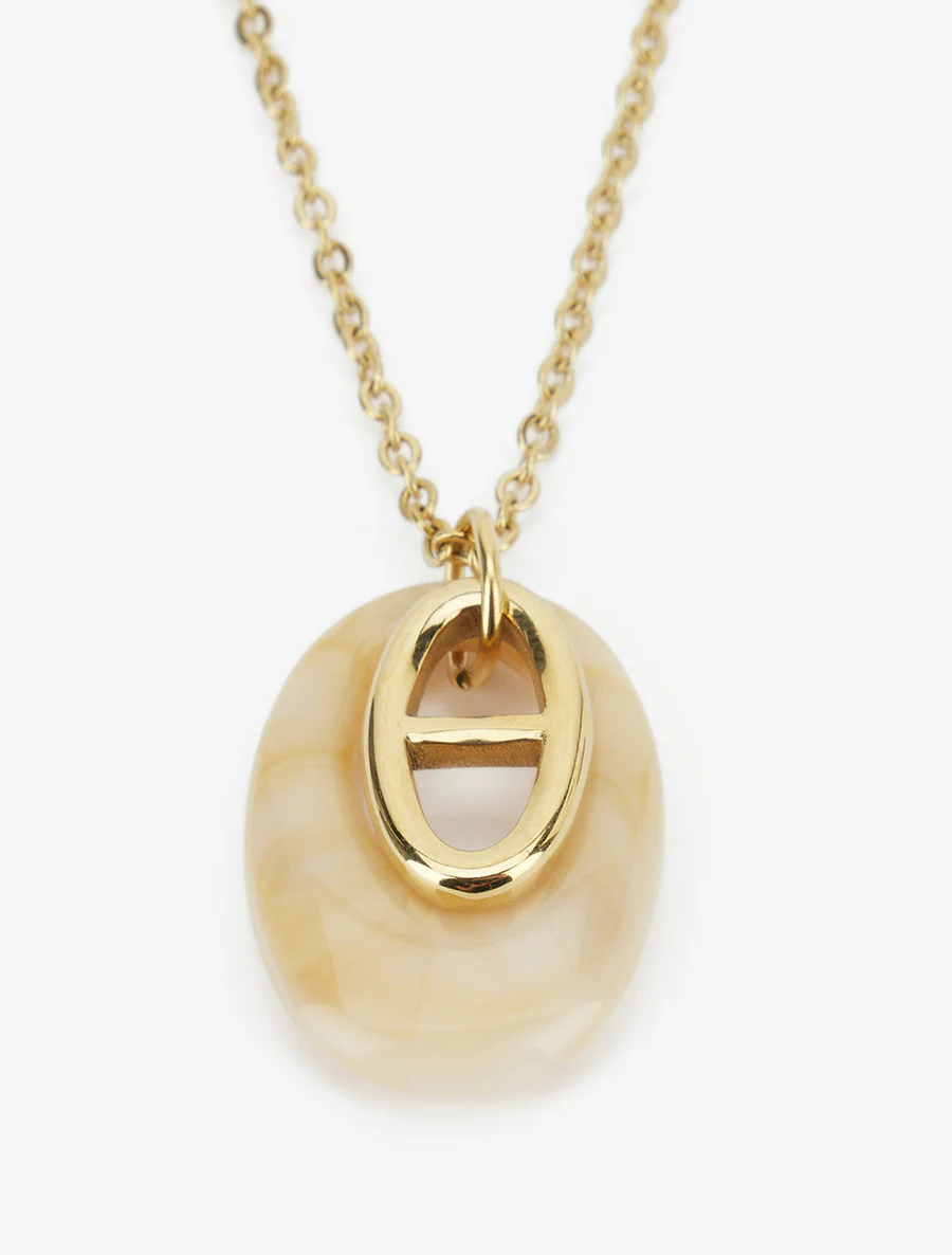 Collier à pendentif oval - Or/beige - Image 3