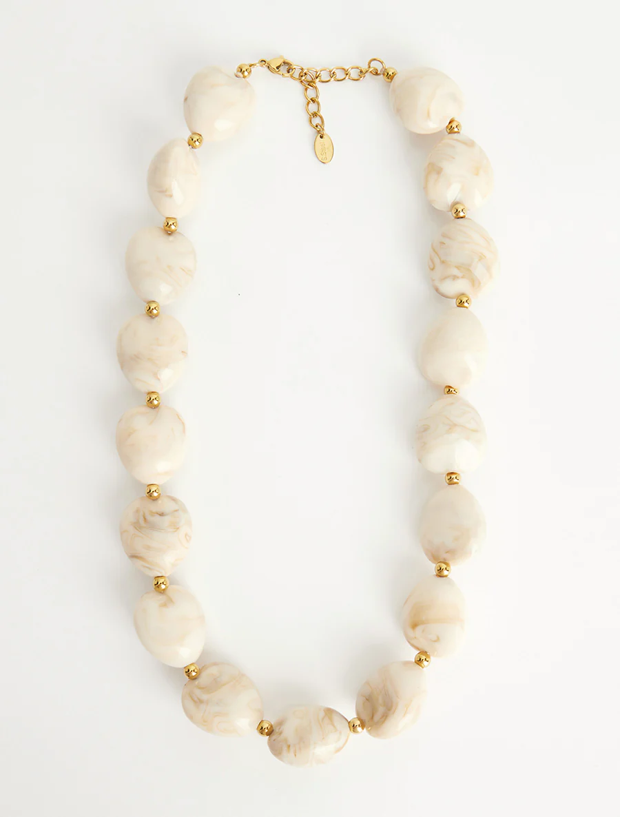 Collier à perles en résine - Beige - Image 2
