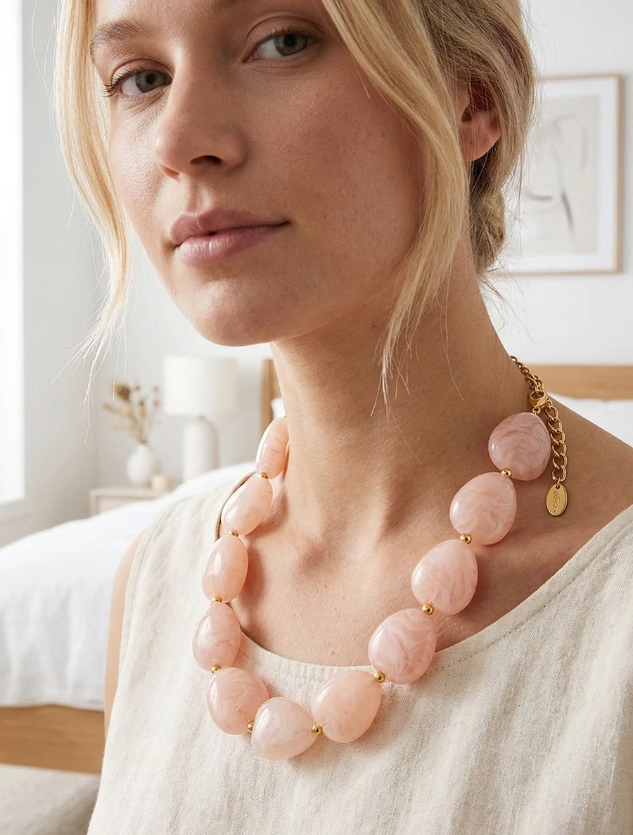 Collier à perles en résine - Rose