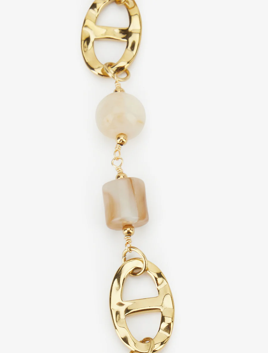 Collier à perles et maillons ovales - Or/beige - Image 3