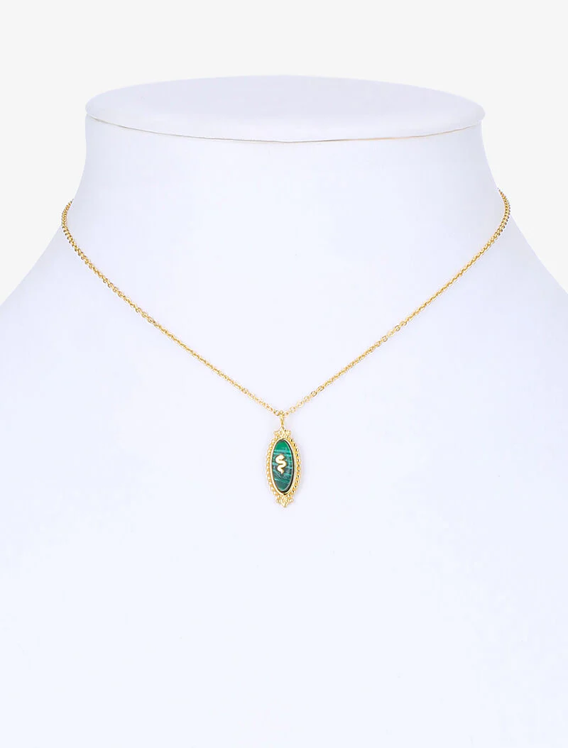Collier à tige ornée d'un serpent - or/vert