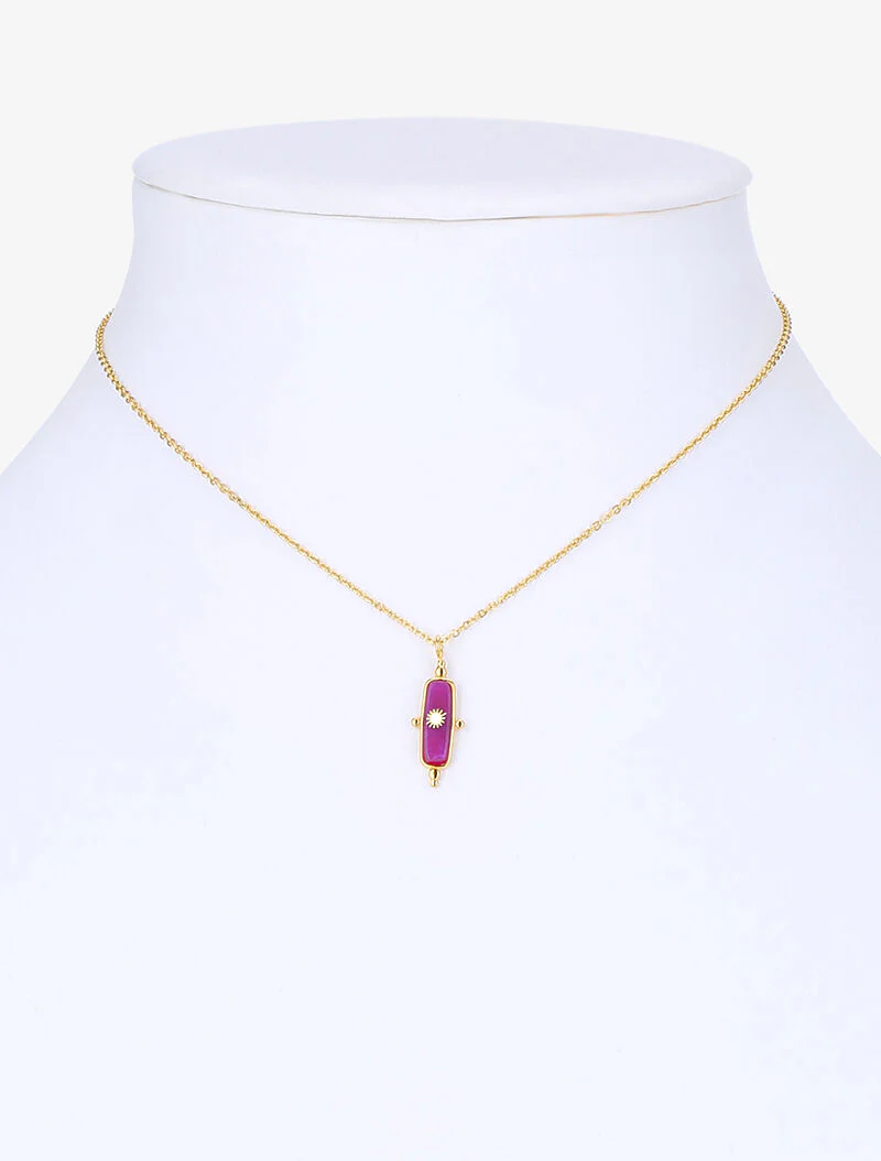Collier à tige ornée d'un soleil - or/fushia