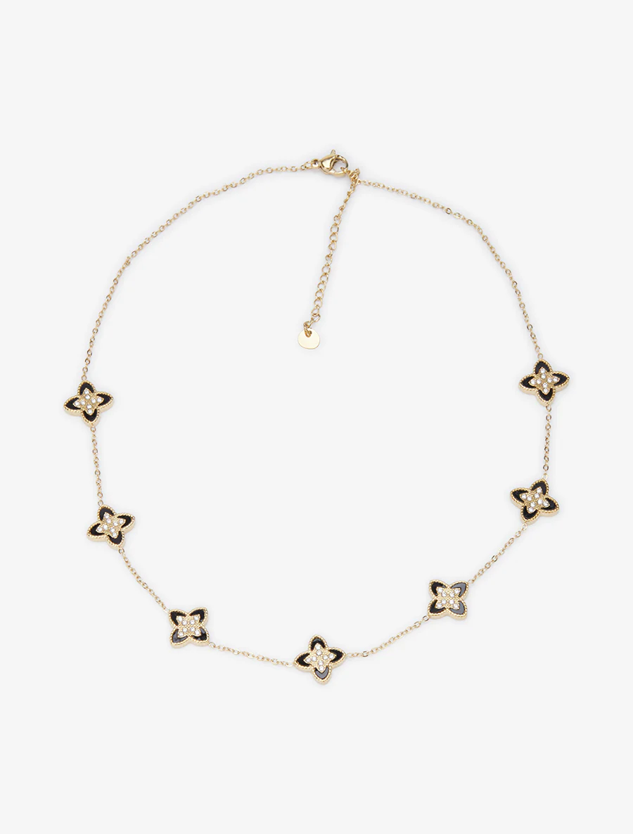 Collier à trèfles ornés de zircons blancs - Or/noir - Image 2